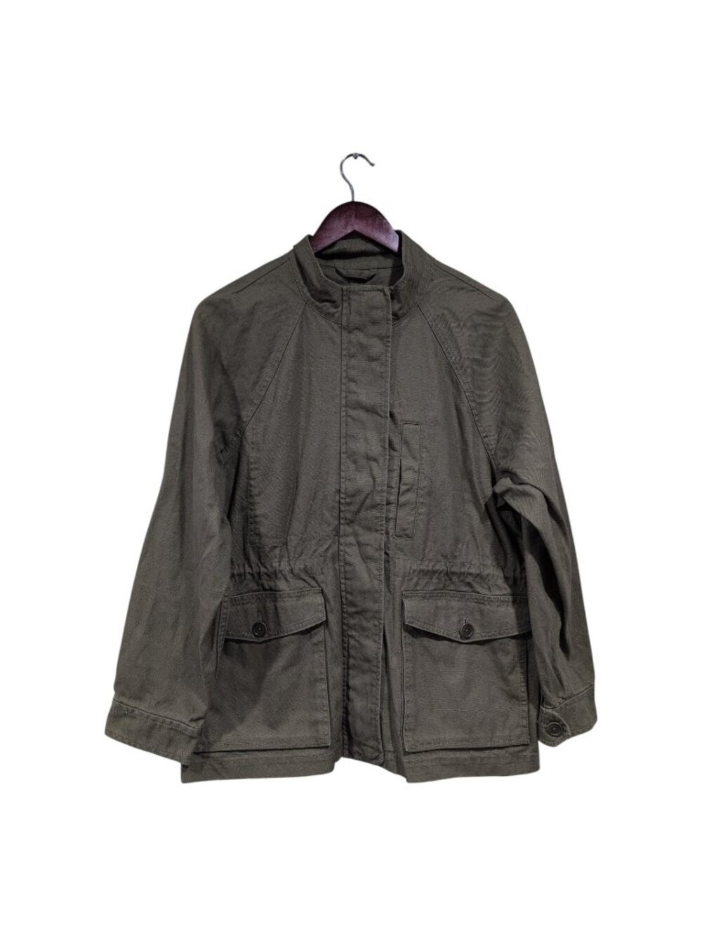 Madewell Women's Northover Jacket Olive Green Size L Full Zip Snap Utility